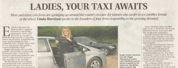 telegraph article about female taxi drivers becoming popular