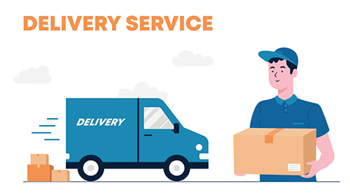 parcel delivery message with delivery man and van