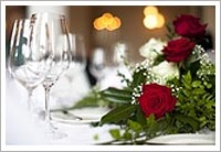 wedding flowers and wedding glasses